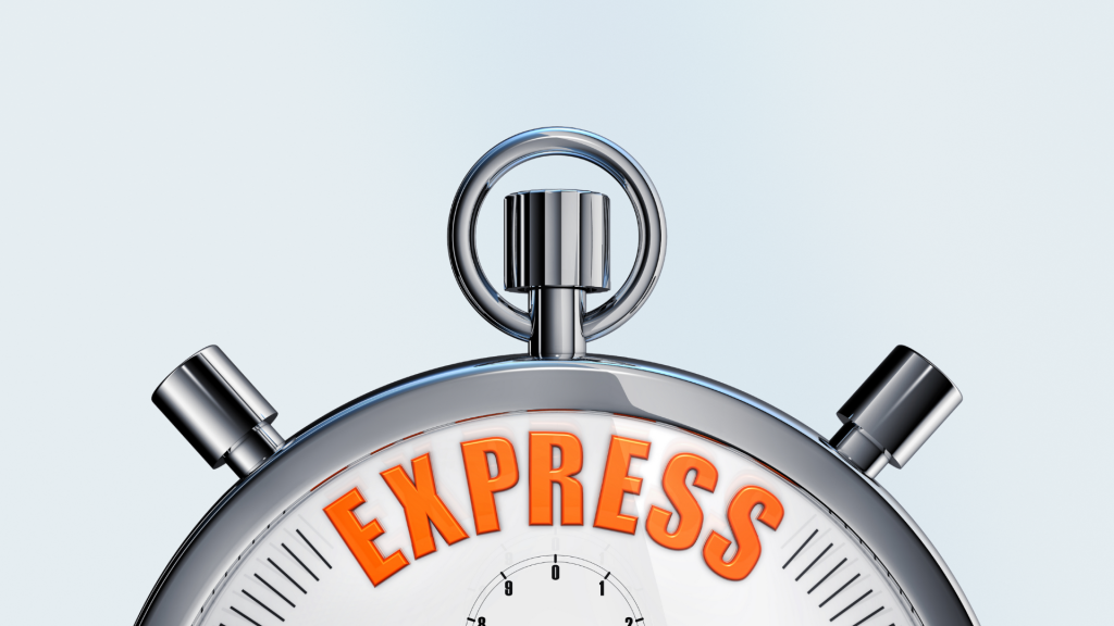 Chrome stopwatch with the word “EXPRESS” on the dial, symbolizing speed and urgency